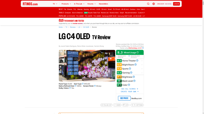 LG C4 OLED: Gaming Review (RTINGS)
