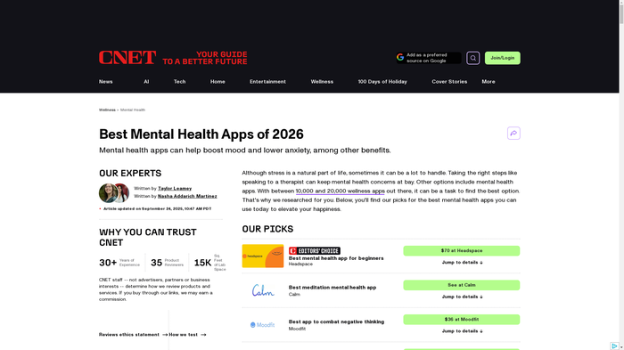 CNET's Best Mental Health Apps 2026