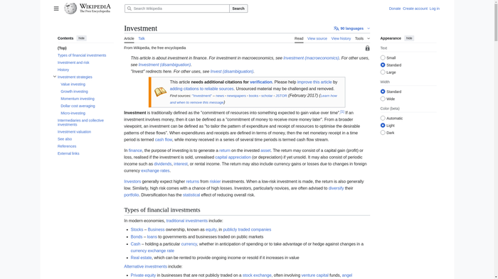 Explore Investment Basics: Wikipedia