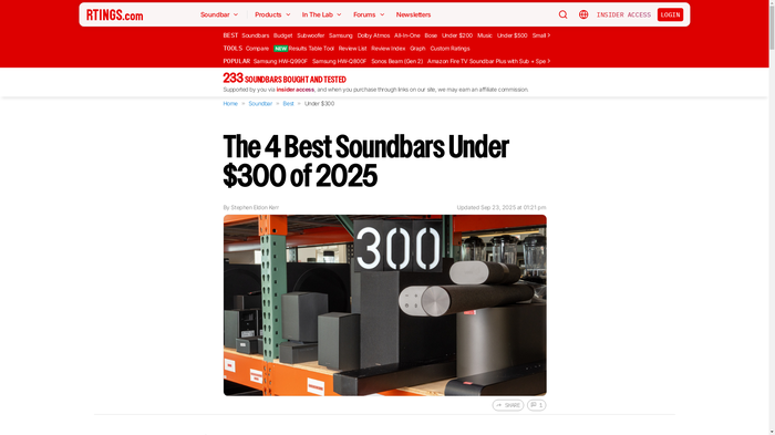 Top 4 Soundbars Under $300 (RTINGS)