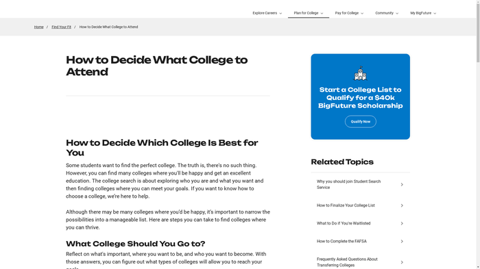 BigFuture: Choose Your College Wisely