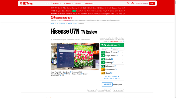 Hisense U7N Gaming Review - RTINGS