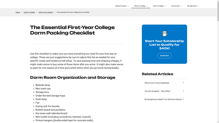 College Dorm Packing Checklist